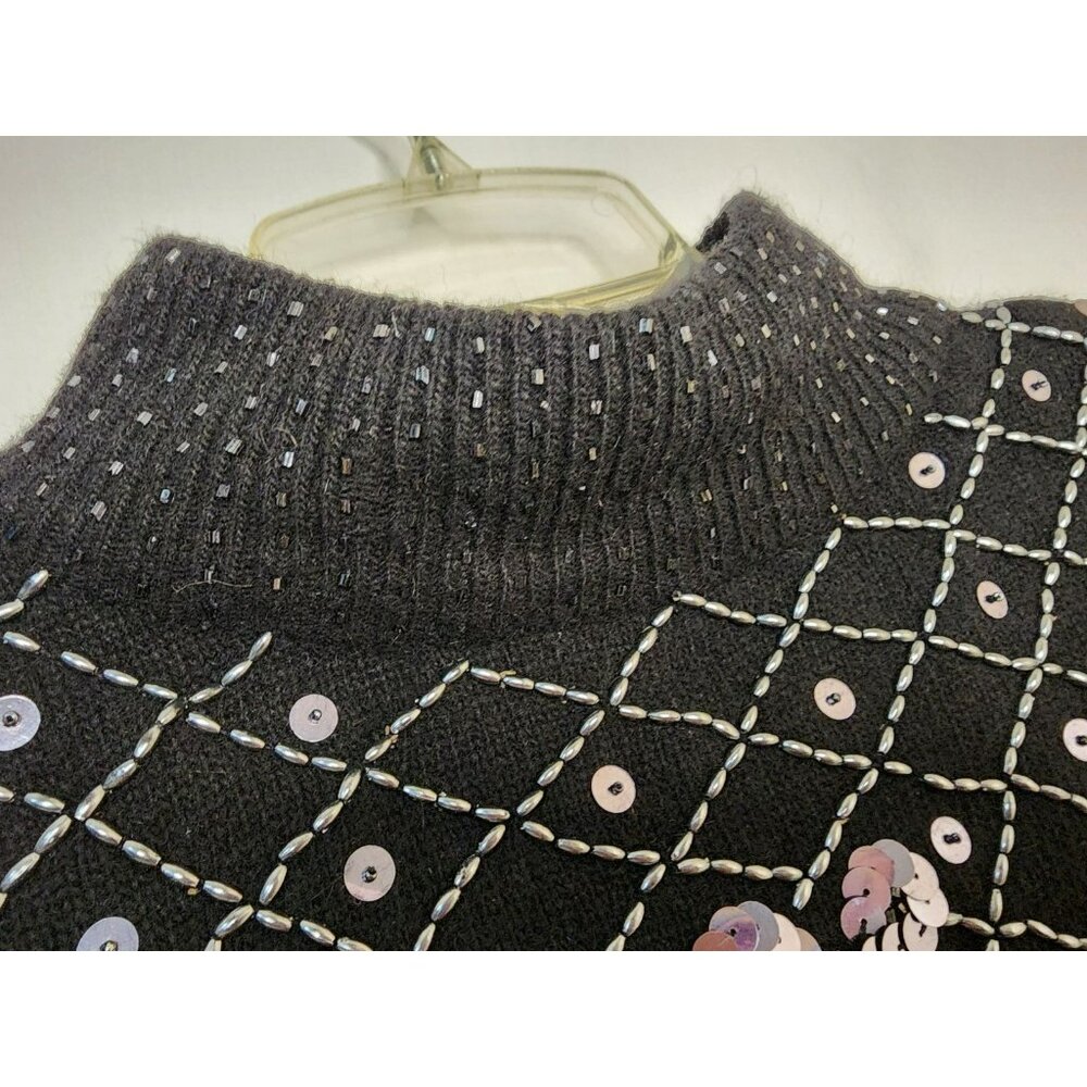 Size Medium Christina Lambswool Angora Black Beaded Turtleneck Sweater - Picture 4 of 5